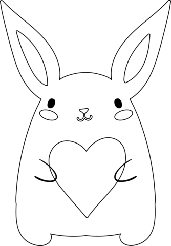 Kawaii Rabbit With Heart Coloring Page